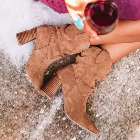 Fabutiq Shoes - Western Faux suede Ankle bootie